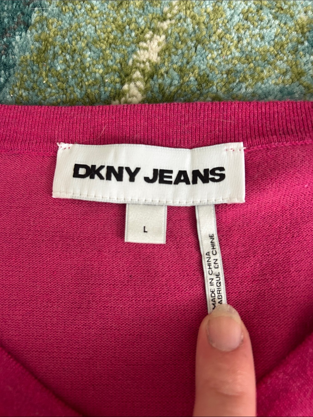 Dkny Women's Fuchsia V-Neck Sweater with Rhinestone Accents - Picture 2 of 4